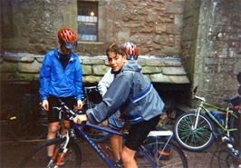 Oliver, Tom and Llewellyn outside St Briavels Castle youth hostel